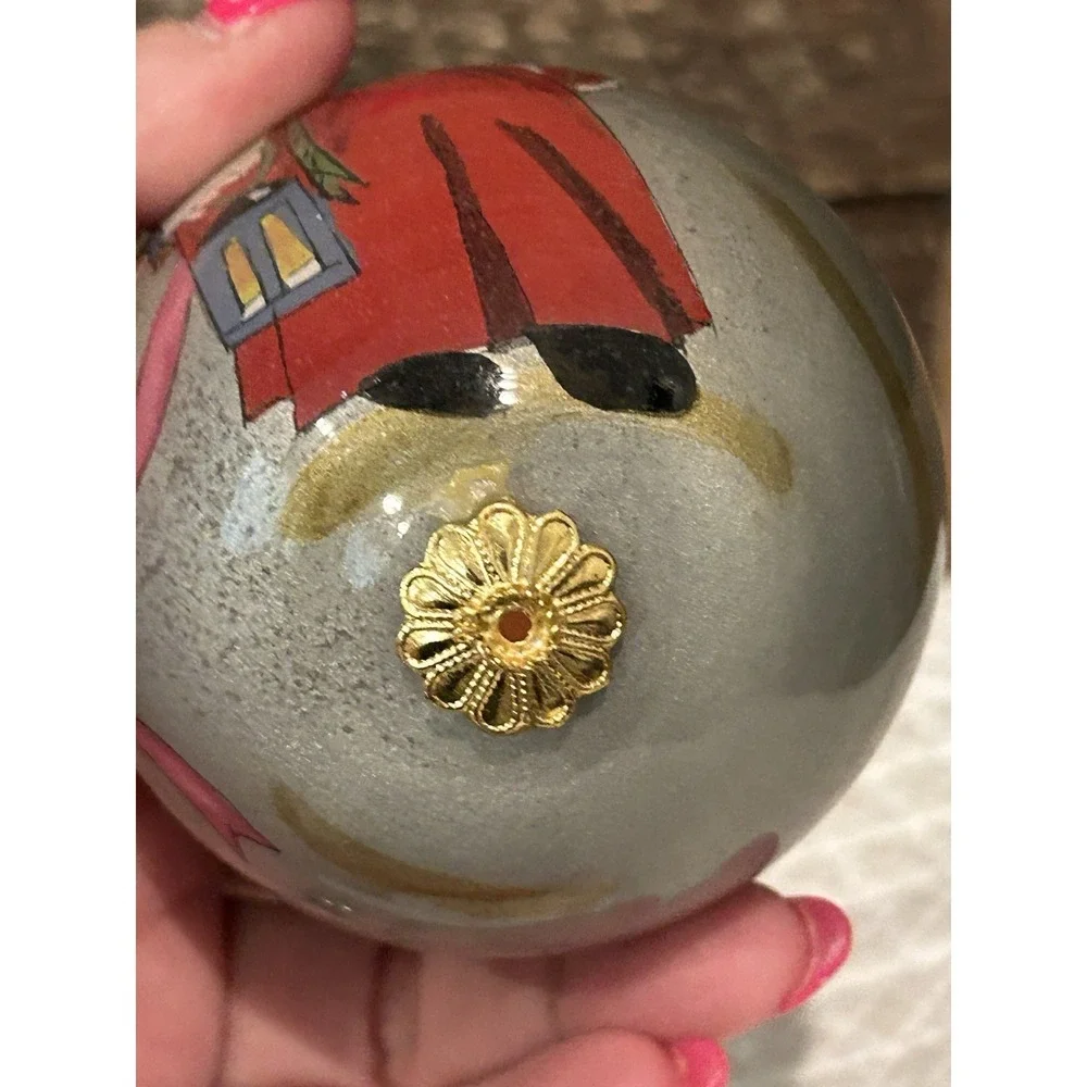 Li Bien vintage Santa W Children Glass Ornament Hand‎ Painted Inside 1998